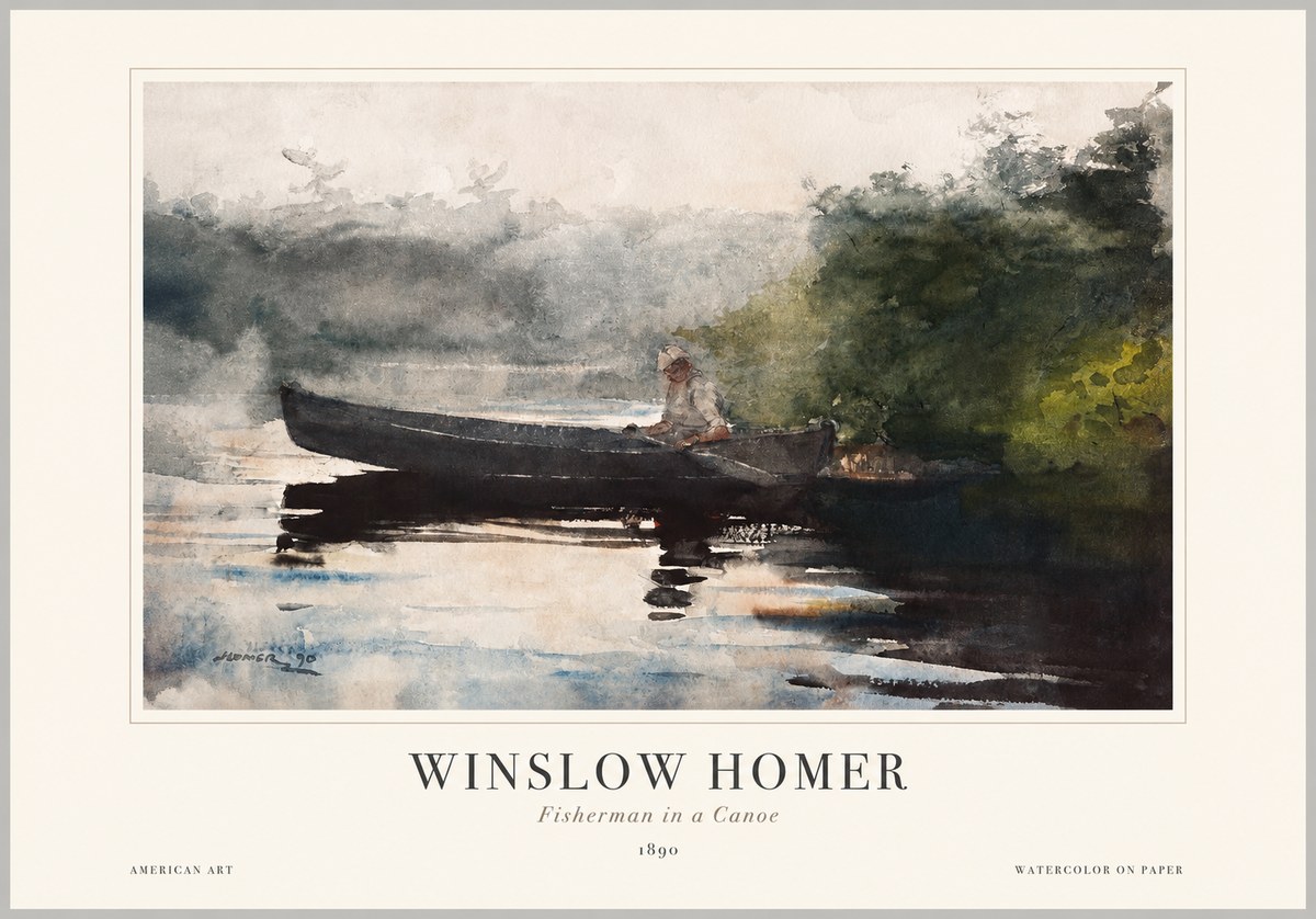 Winslow Homer Fisherman in a Canoe No1 - Plakát