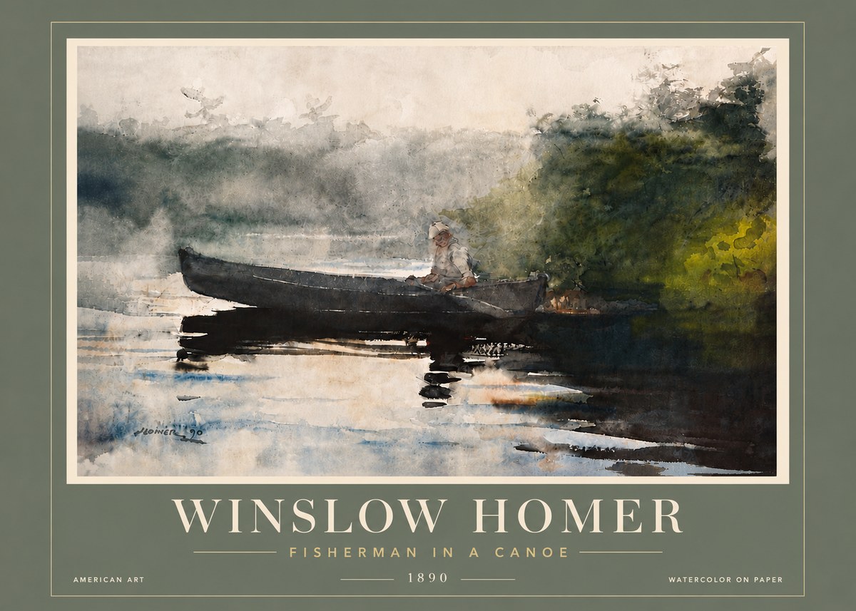 Winslow Homer Fisherman in a Canoe No6 - Plakát