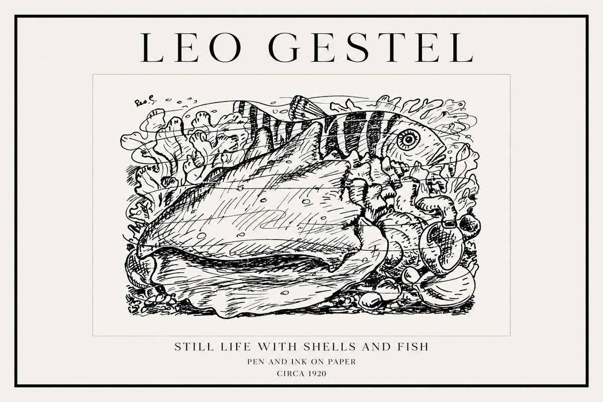 Leo Gestel Still Life with Shells and Fish No1 - Plakát