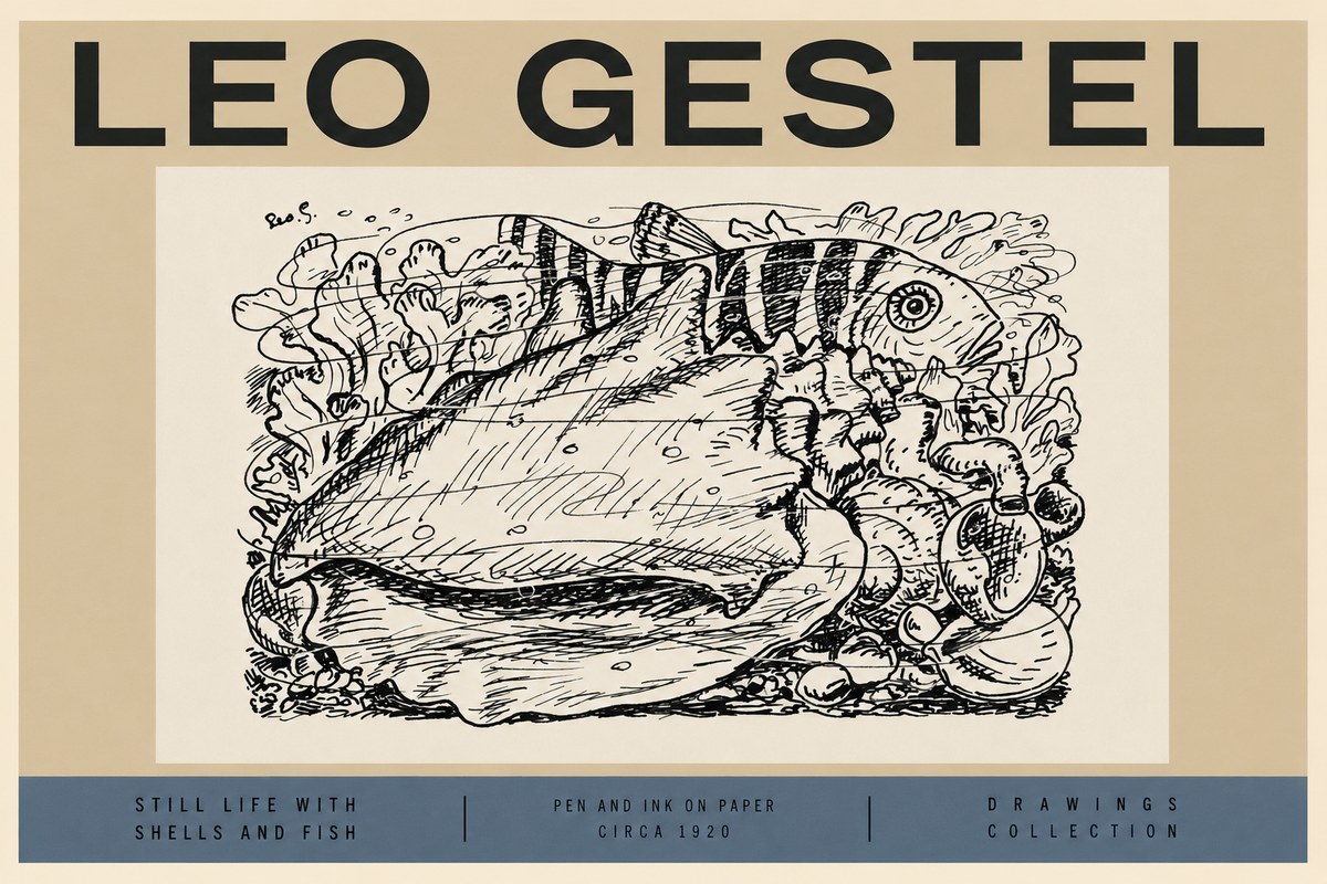 Leo Gestel Still Life with Shells and Fish No2 - Plakát