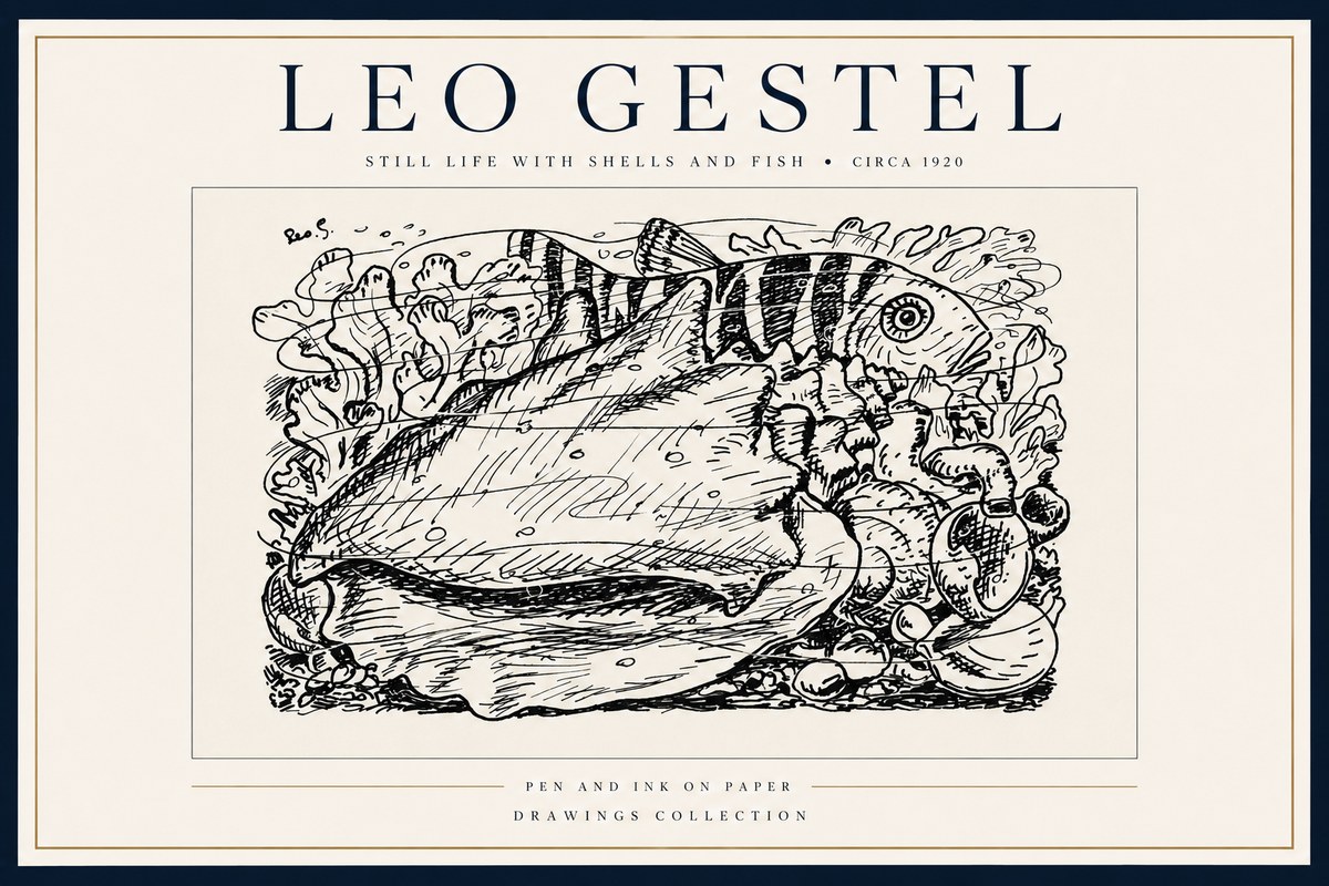 Leo Gestel Still Life with Shells and Fish No3 - Plakát