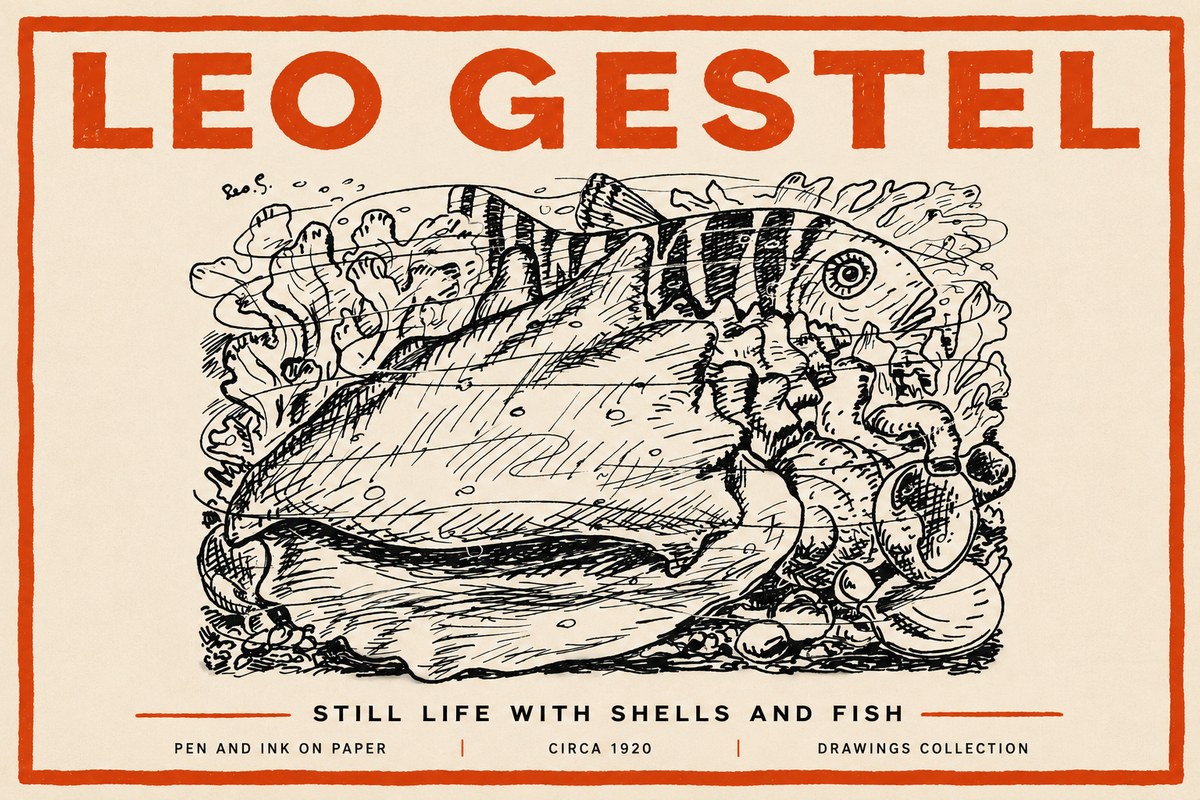 Leo Gestel Still Life with Shells and Fish No4 - Plakát
