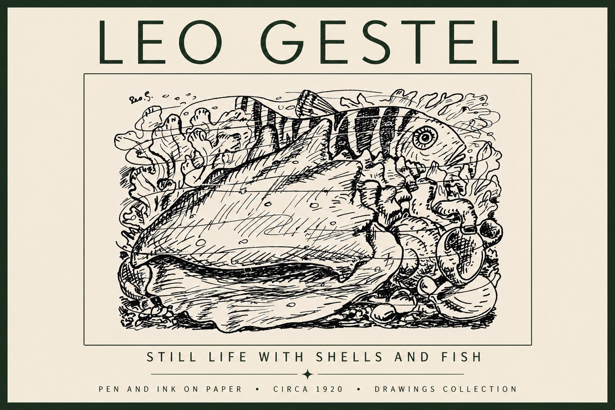 Leo Gestel Still Life with Shells and Fish No5 - Plakát