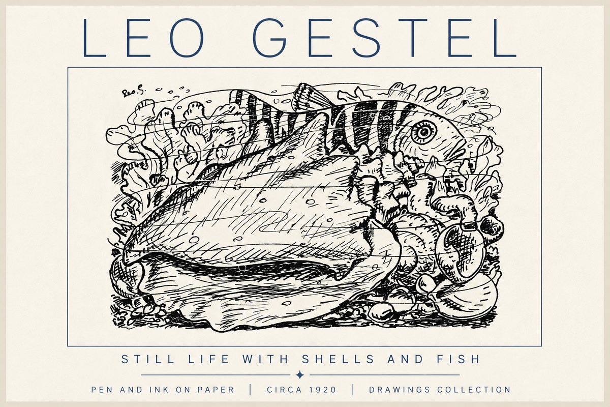 Leo Gestel Still Life with Shells and Fish No6 - Plakát