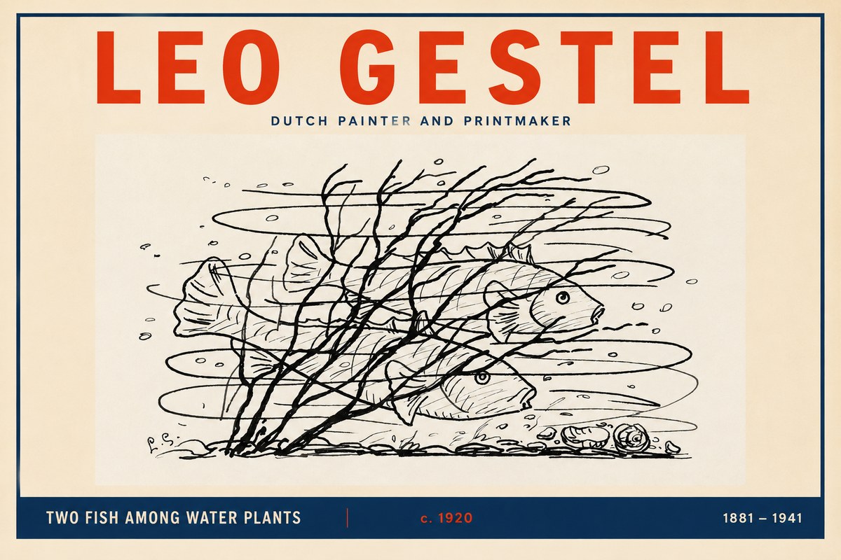Leo Gestel Two Fish Among Water Plants No2 - Plakát