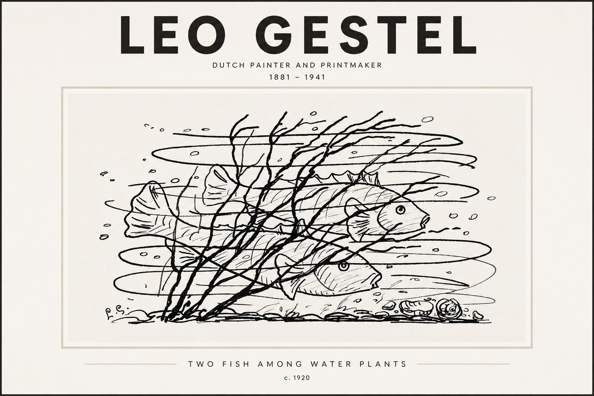 Leo Gestel Two Fish Among Water Plants No3 - Plakát