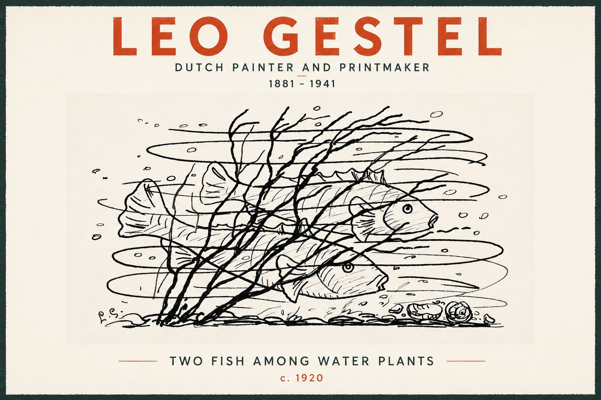 Leo Gestel Two Fish Among Water Plants No5 - Plakát