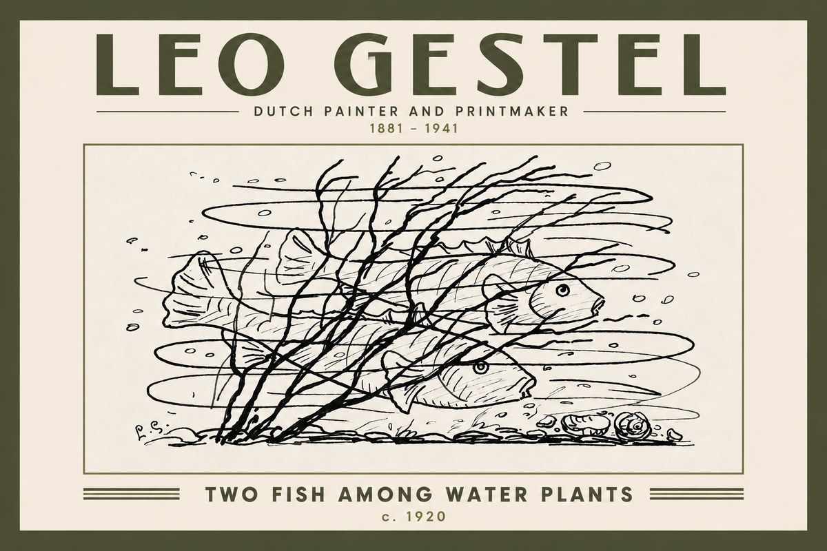 Leo Gestel Two Fish Among Water Plants No6 - Plakát