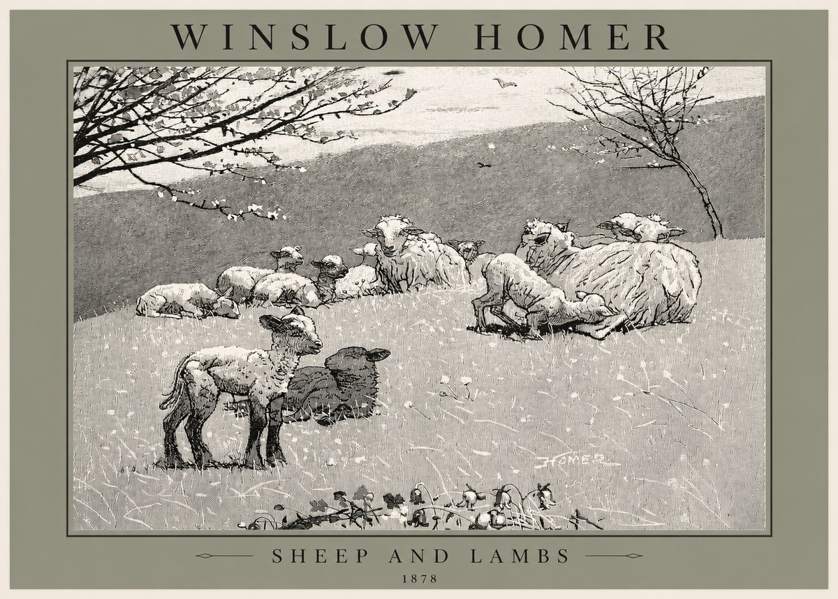 Winslow Homer Sheep and Lambs No2 - Plakát