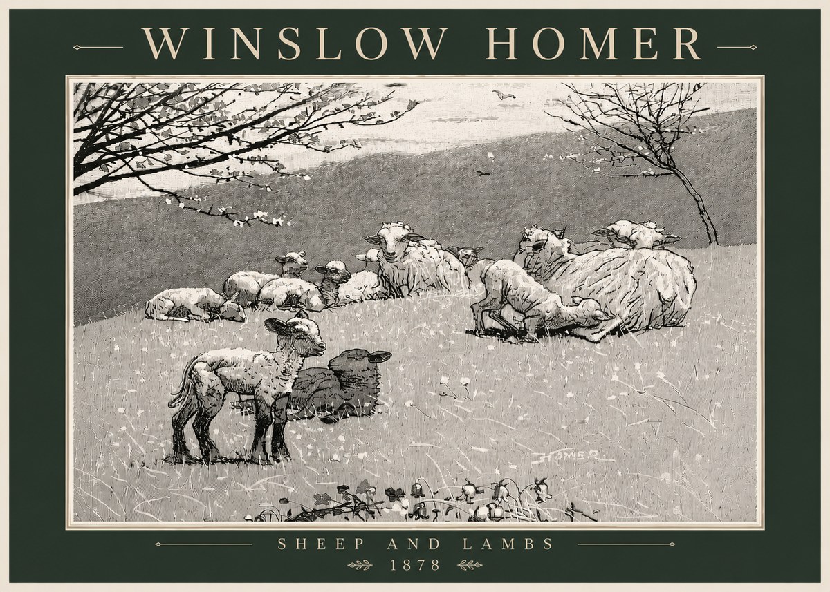 Winslow Homer Sheep and Lambs No6 - Plakát