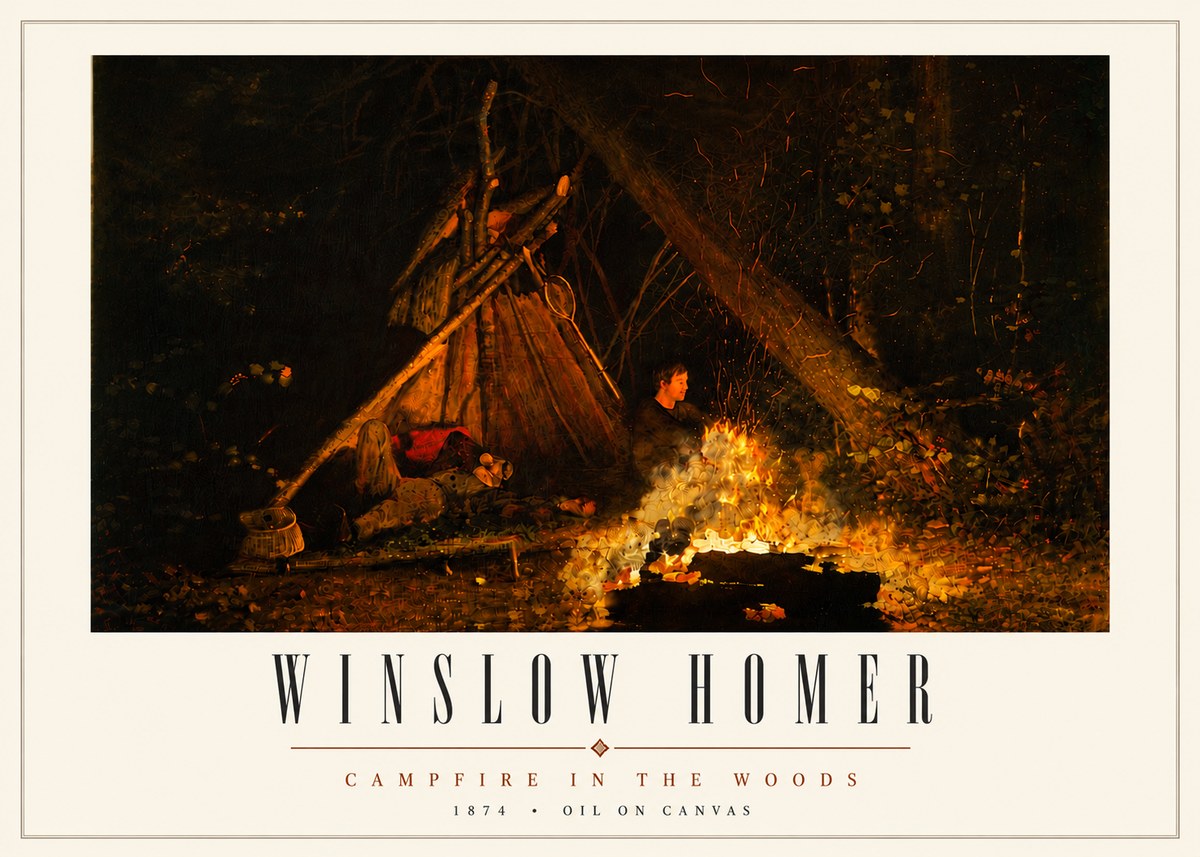 Winslow Homer Campfire in the Woods No5 - Plakát