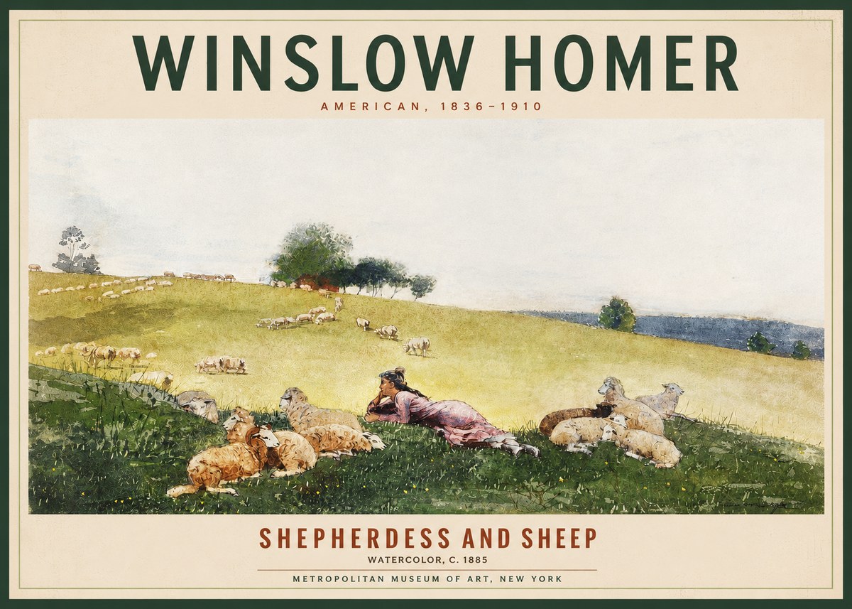 Winslow Homer Shepherdess and Sheep No2 - Plakát