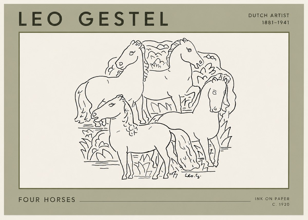 Leo Gestel Four Horses No3 - Plakát