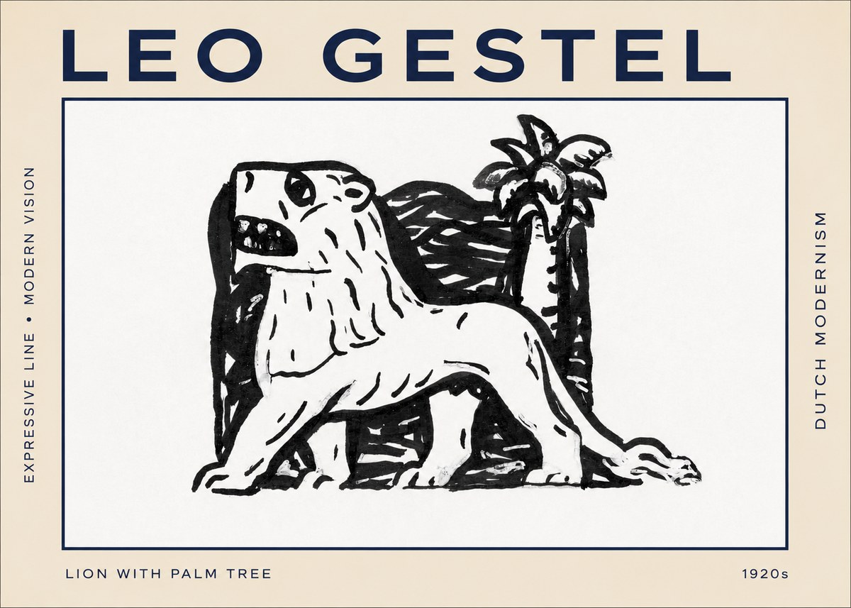 Leo Gestel Lion with Palm Tree No2 - Plakát