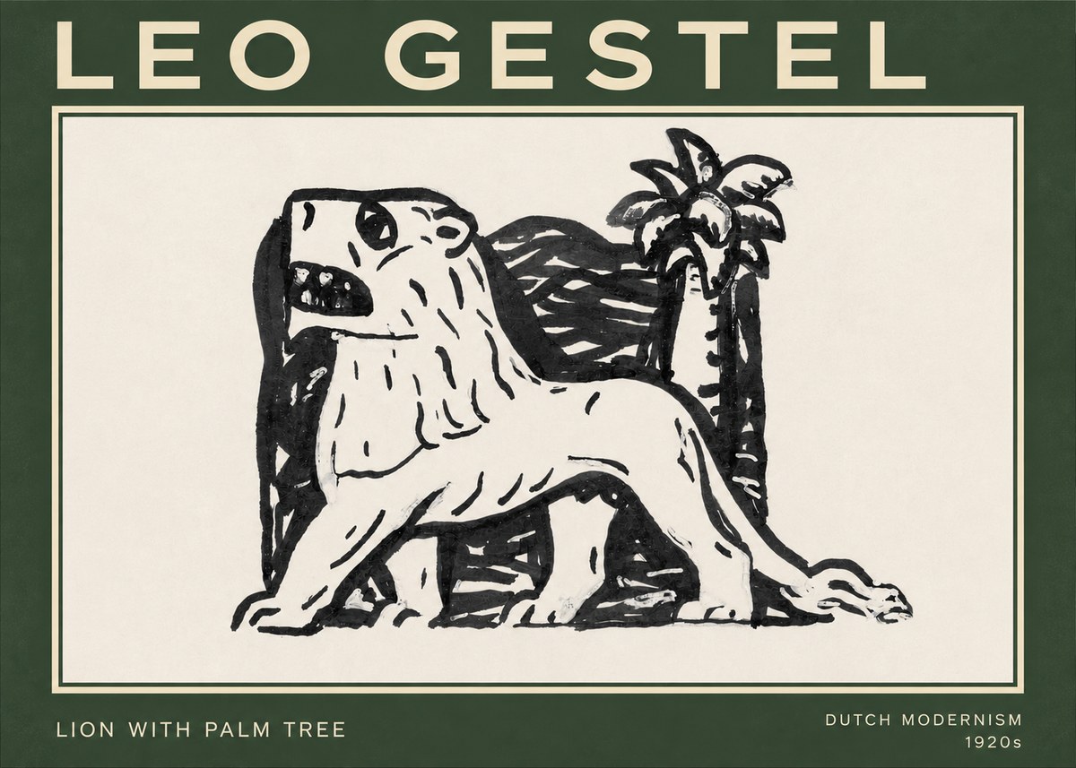 Leo Gestel Lion with Palm Tree No3 - Plakát