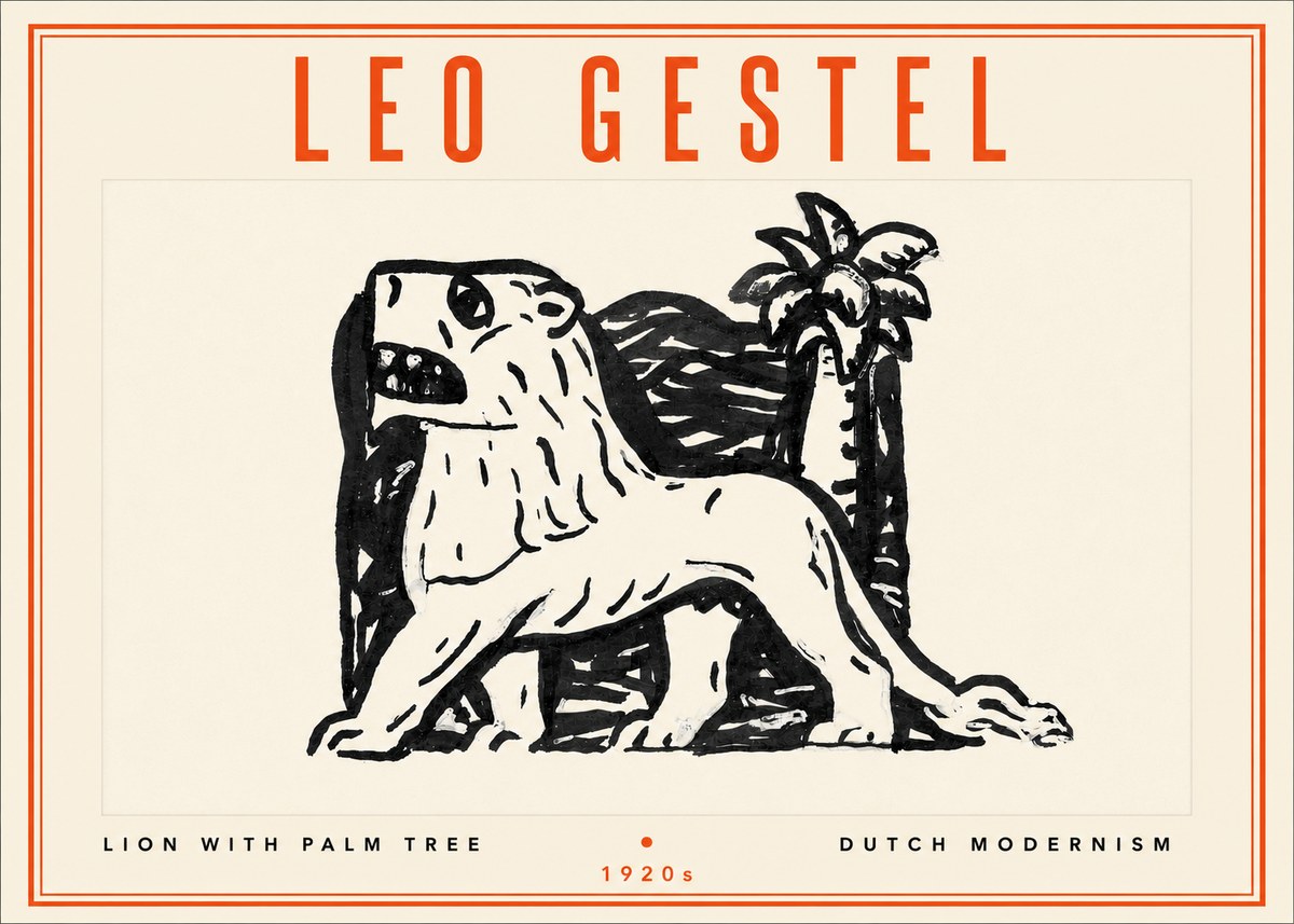 Leo Gestel Lion with Palm Tree No4 - Plakát