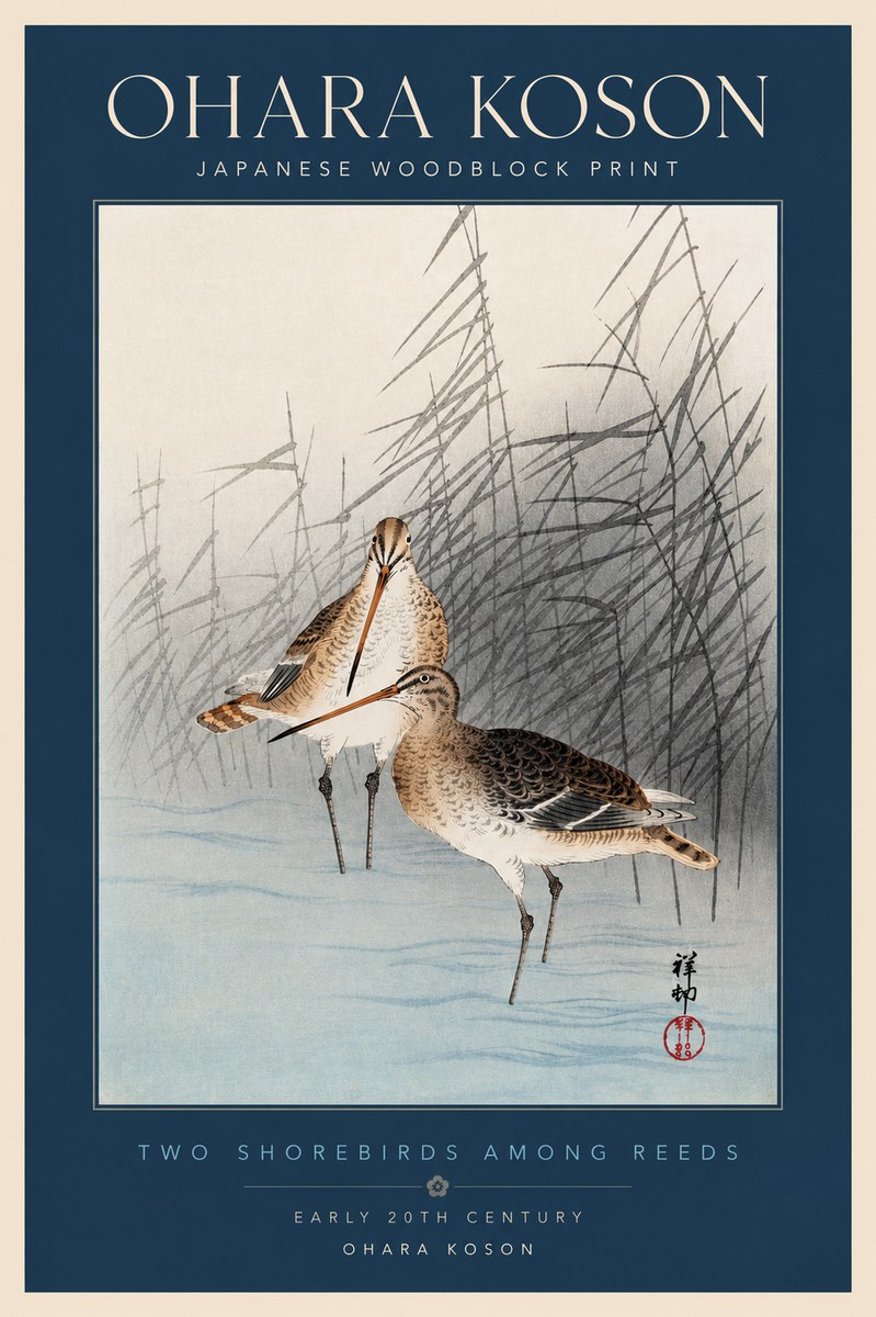 Ohara Koson Snipe in the Reeds No4 - Plakát