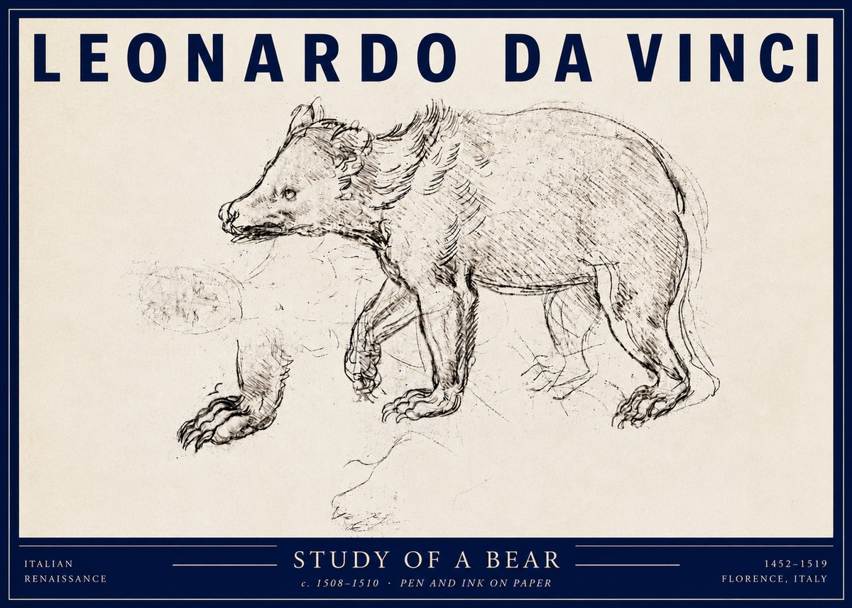 Leonardo da Vinci Study of a Bear No3 - Plakát