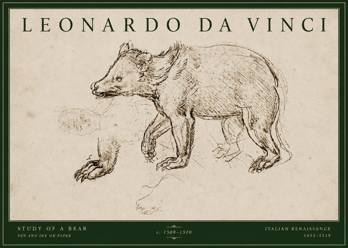 Leonardo da Vinci Study of a Bear No4 - Plakát