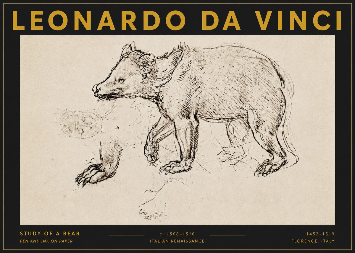Leonardo da Vinci Study of a Bear No5 - Plakát