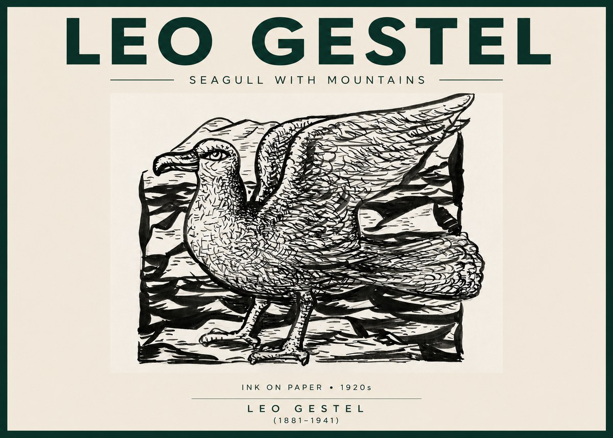 Leo Gestel Seagull with Mountains No3 - Plakát