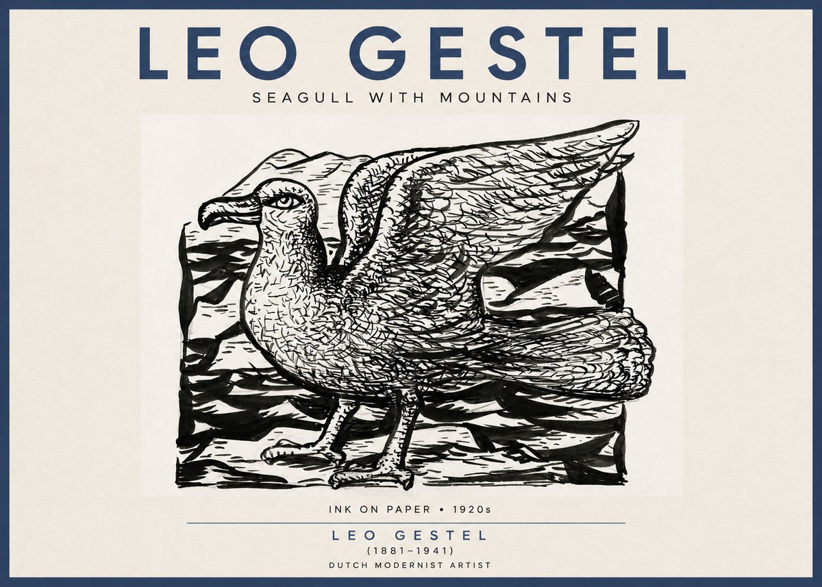 Leo Gestel Seagull with Mountains No4 - Plakát
