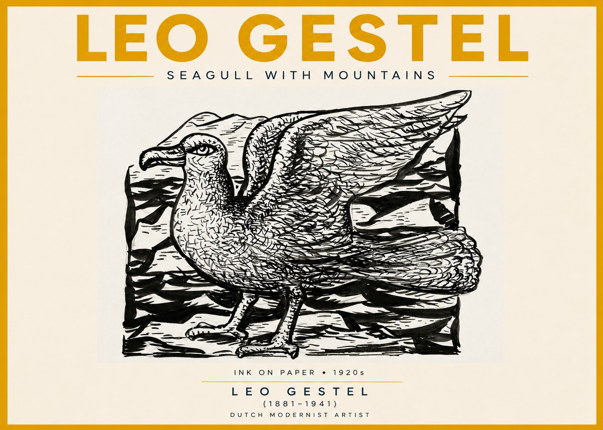 Leo Gestel Seagull with Mountains No5 - Plakát