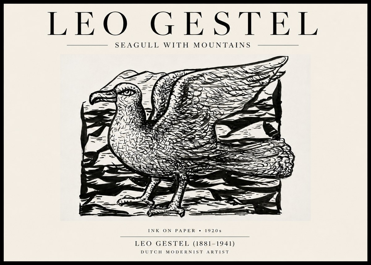 Leo Gestel Seagull with Mountains No6 - Plakát