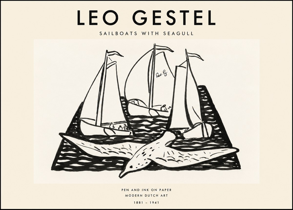Leo Gestel Sailboats with Seagull No1 - Plakát
