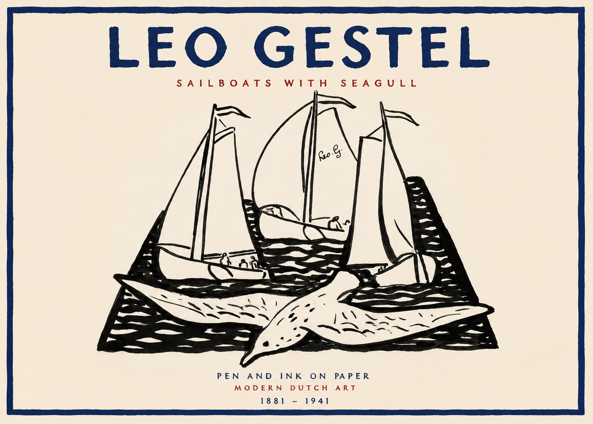 Leo Gestel Sailboats with Seagull No2 - Plakát