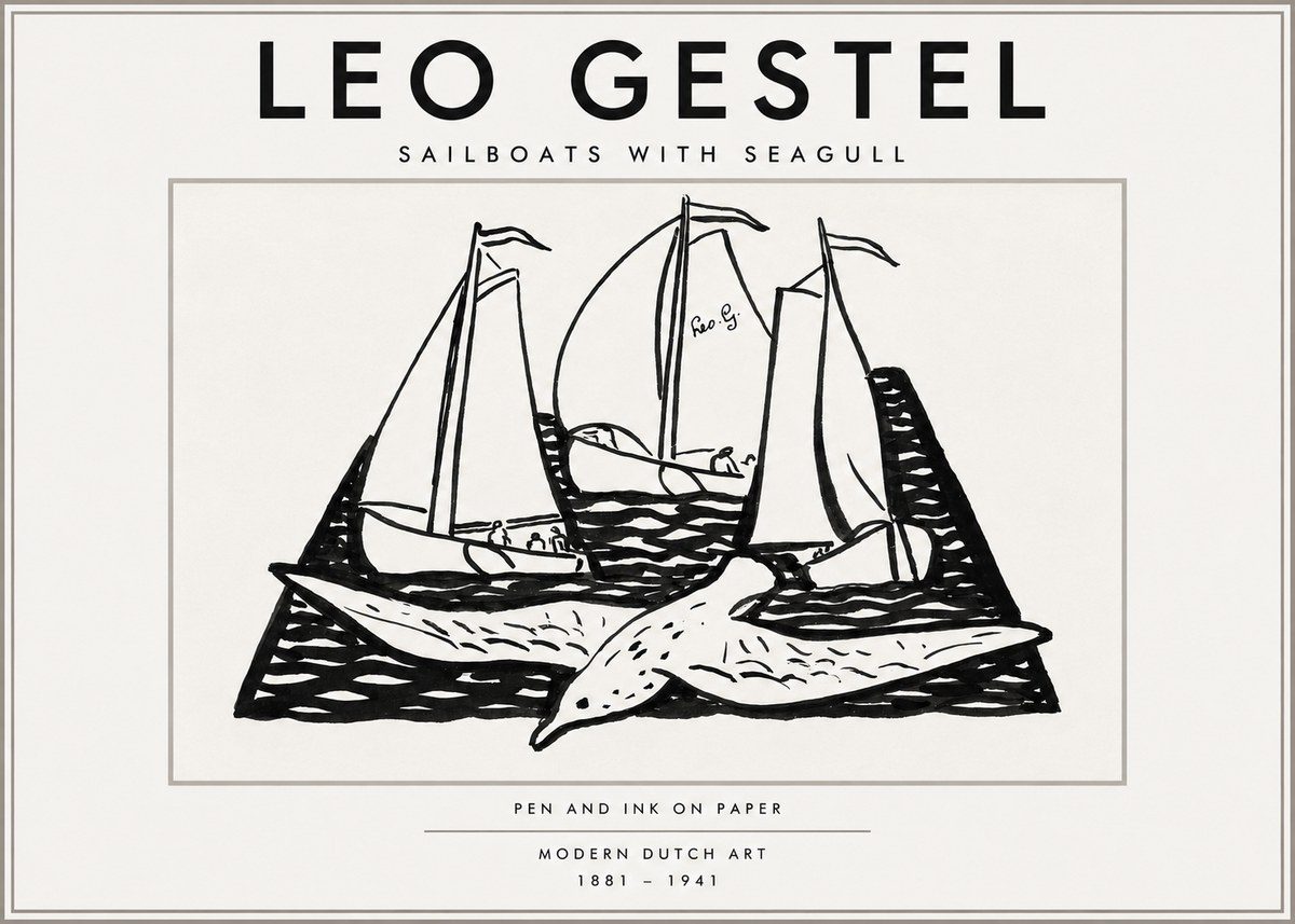 Leo Gestel Sailboats with Seagull No3 - Plakát