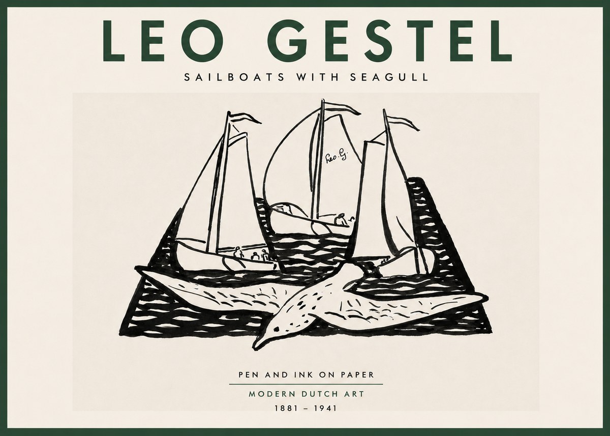 Leo Gestel Sailboats with Seagull No5 - Plakát
