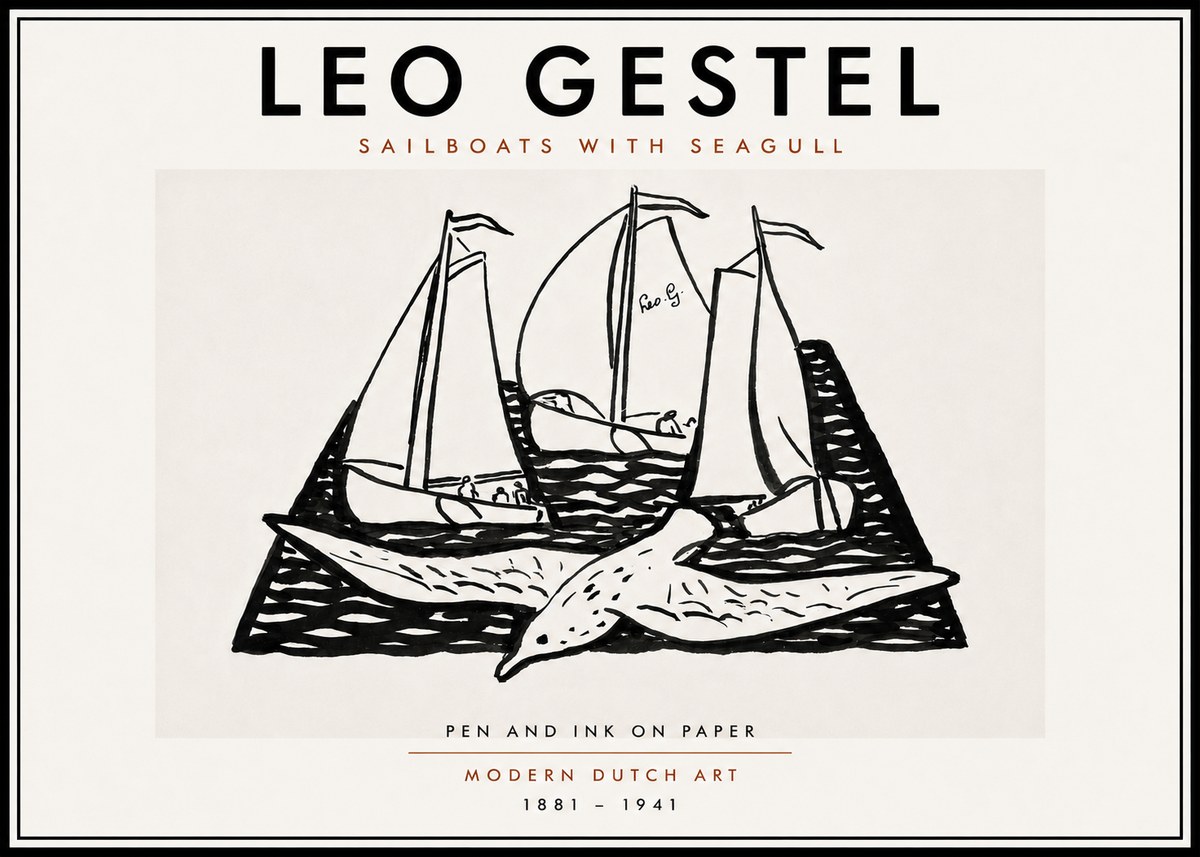 Leo Gestel Sailboats with Seagull No6 - Plakát