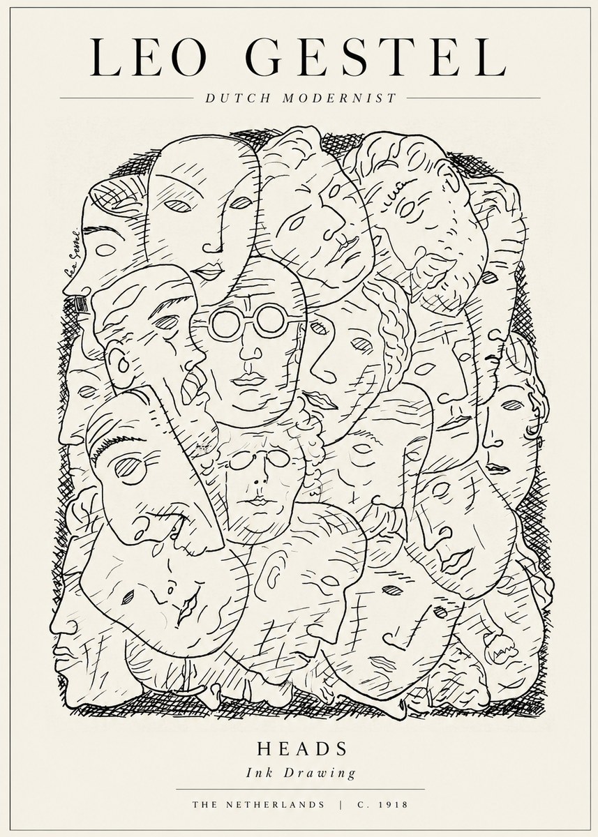 Leo Gestel Heads Ink Drawing No1 - Plakát