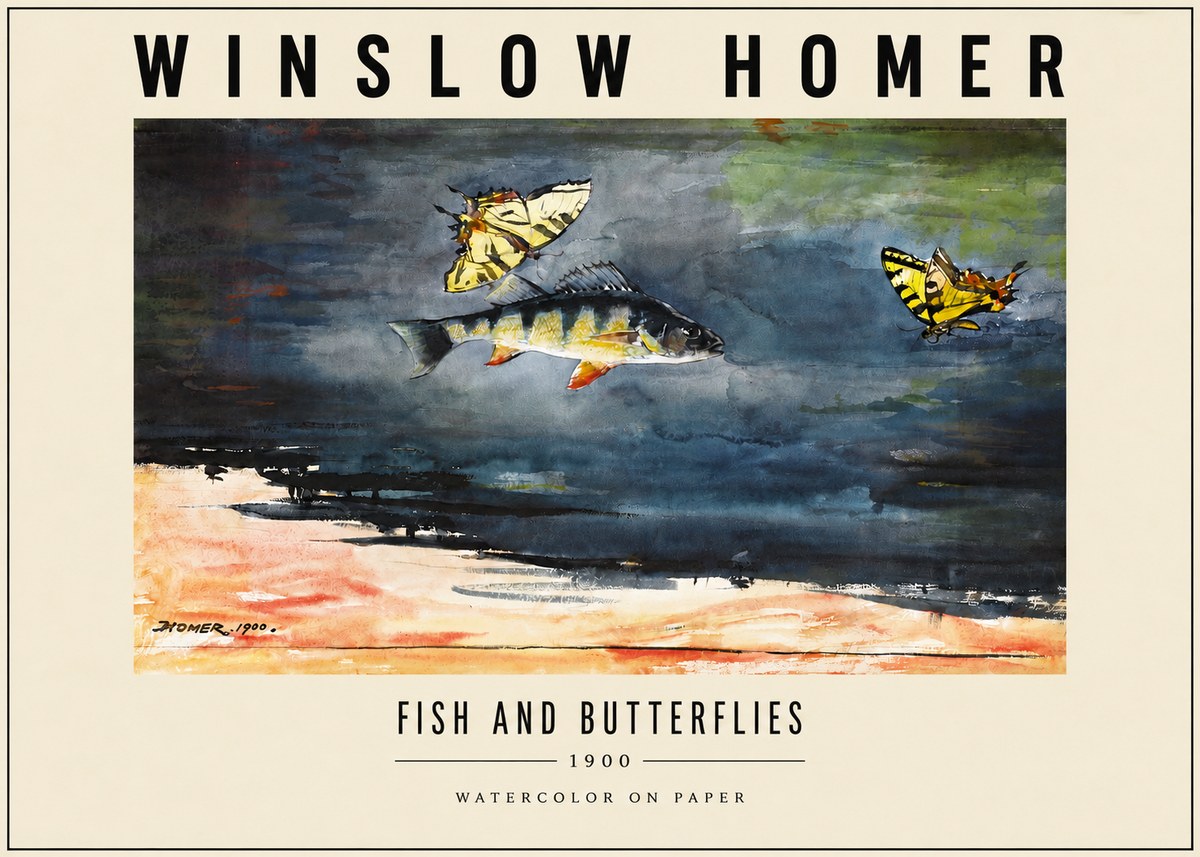 Winslow Homer Fish and Butterflies No3 - Plakát