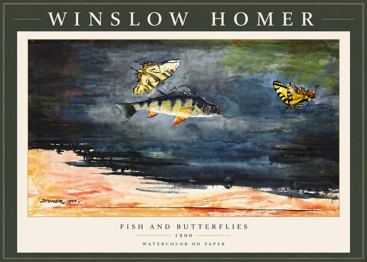Winslow Homer Fish and Butterflies No6 - Plakát