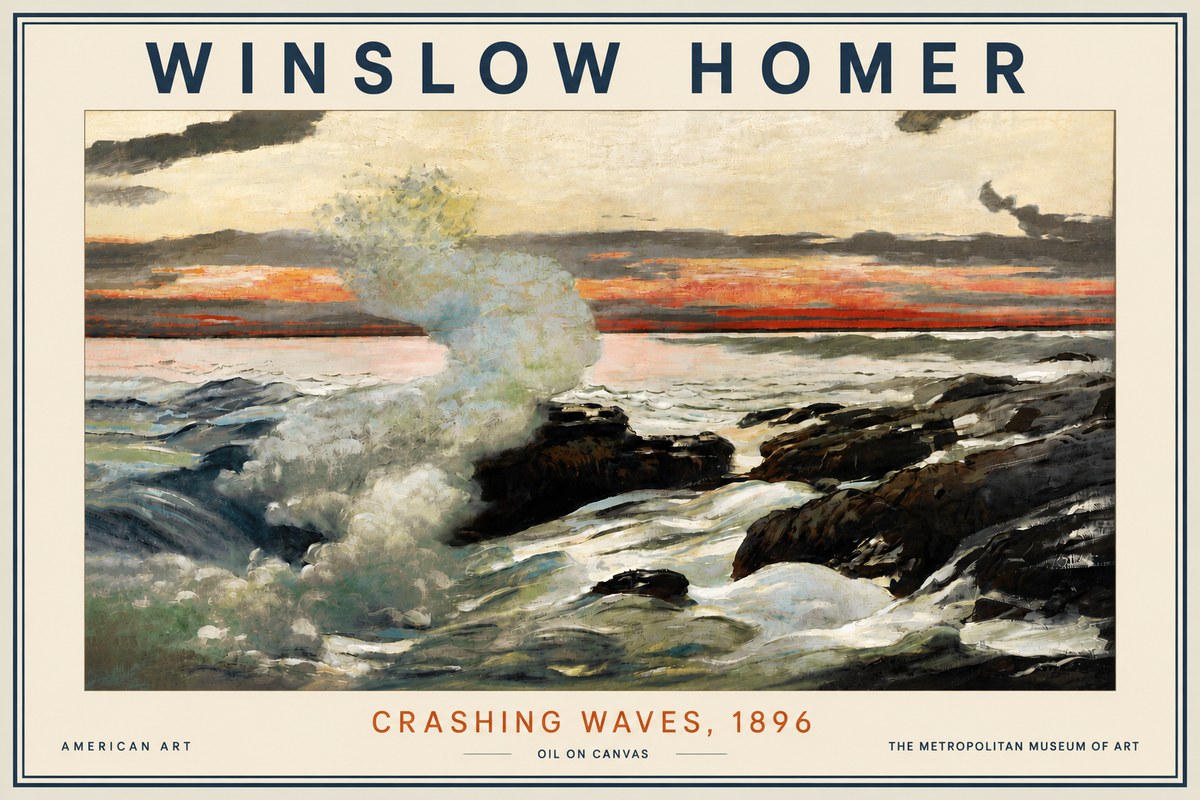 Winslow Homer Crashing Waves, 1896 No5 - Plakát