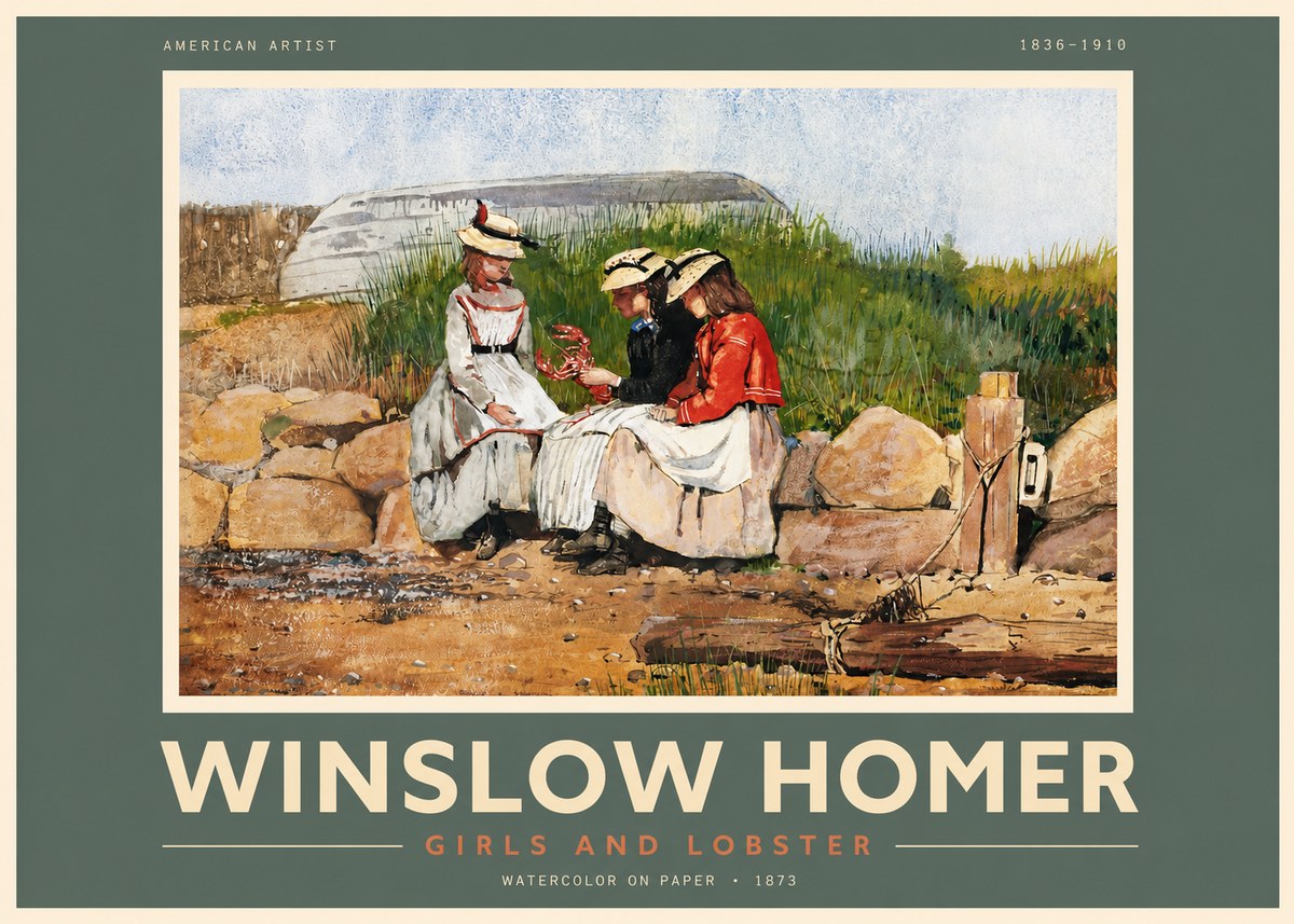Winslow Homer Girls and Lobster No2 - Plakát
