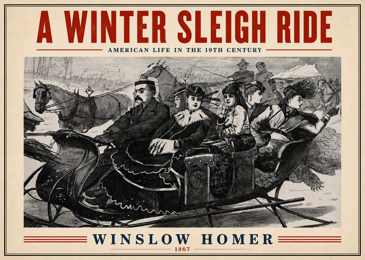 Winslow Homer A Winter Sleigh Ride - American Life in the 19Th Century No4 - Plakát