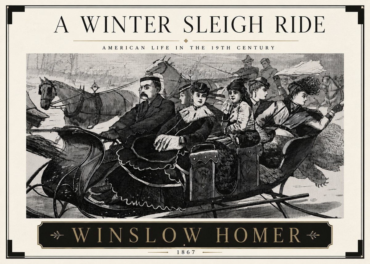 Winslow Homer A Winter Sleigh Ride - American Life in the 19Th Century No5 - Plakát