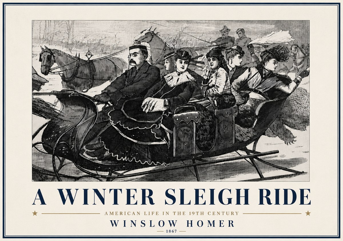 Winslow Homer A Winter Sleigh Ride - American Life in the 19Th Century No6 - Plakát