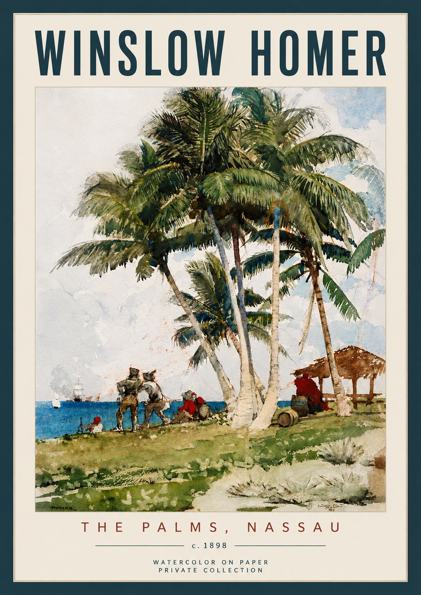 Winslow Homer The Palms, Nassau No6 - Plakát