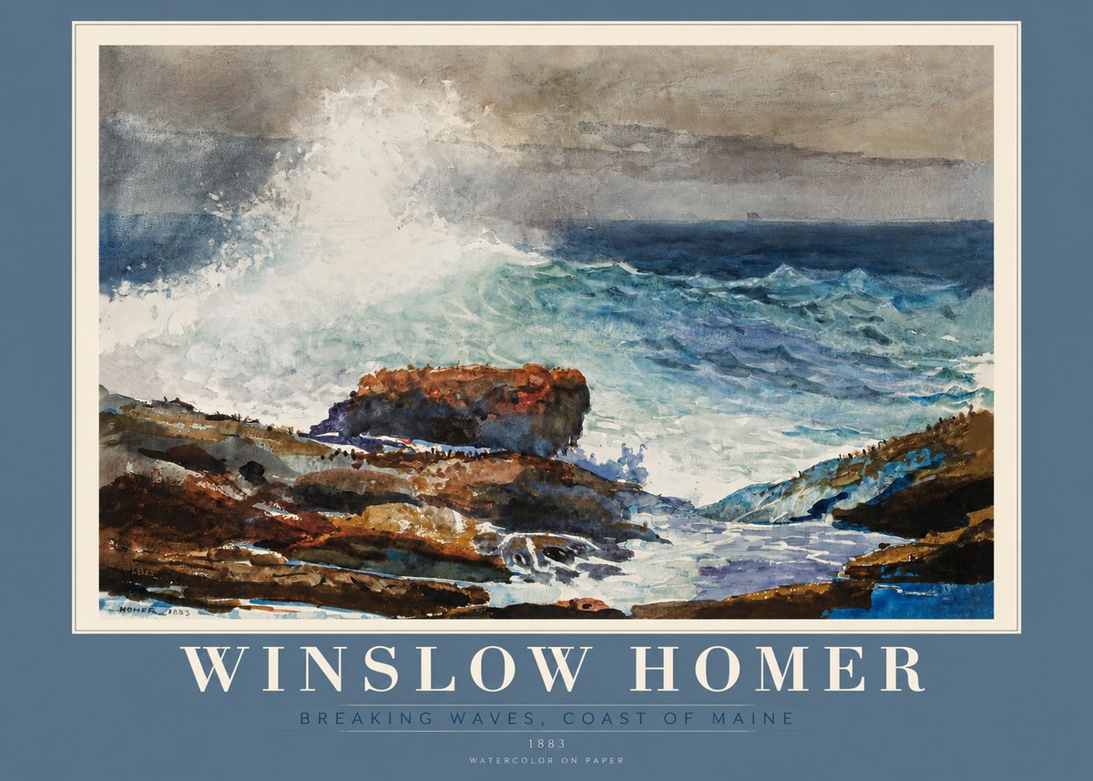 Winslow Homer Breaking Waves, Coast of Maine No2 - Plakát