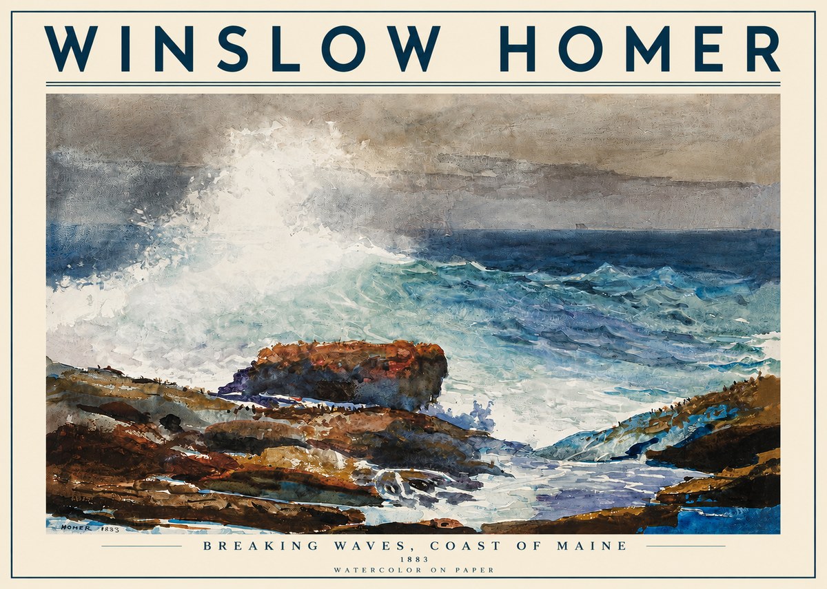Winslow Homer Breaking Waves, Coast of Maine No3 - Plakát