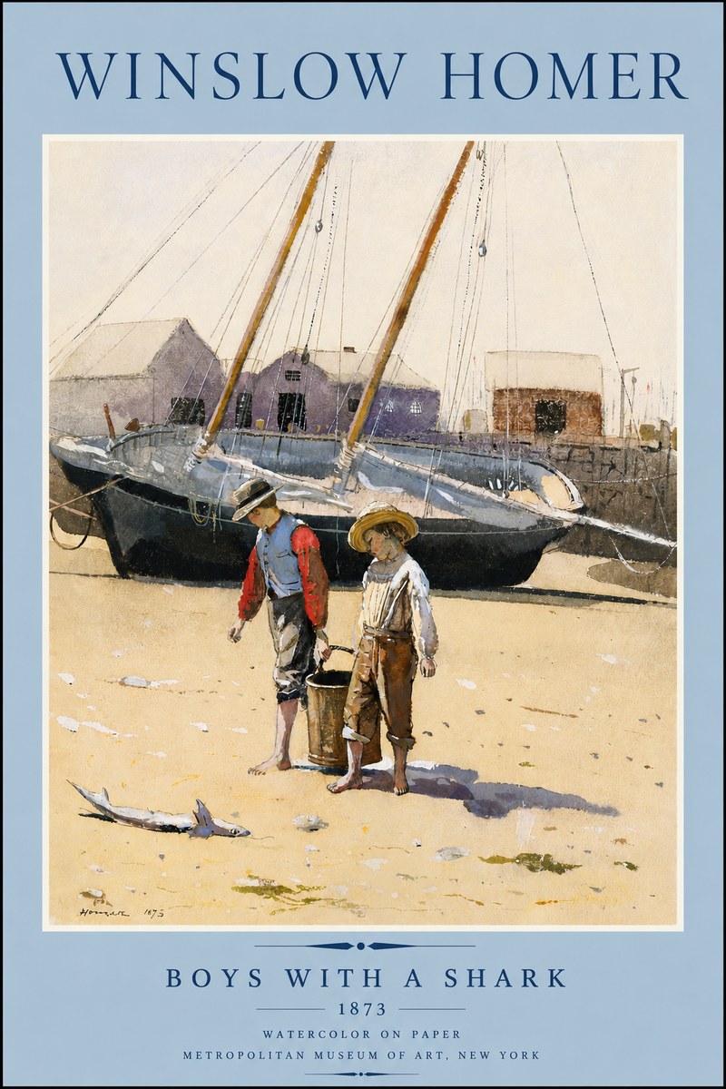 Winslow Homer Boys with a Shark No3 - Plakát