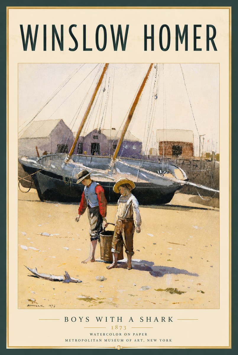 Winslow Homer Boys with a Shark No4 - Plakát