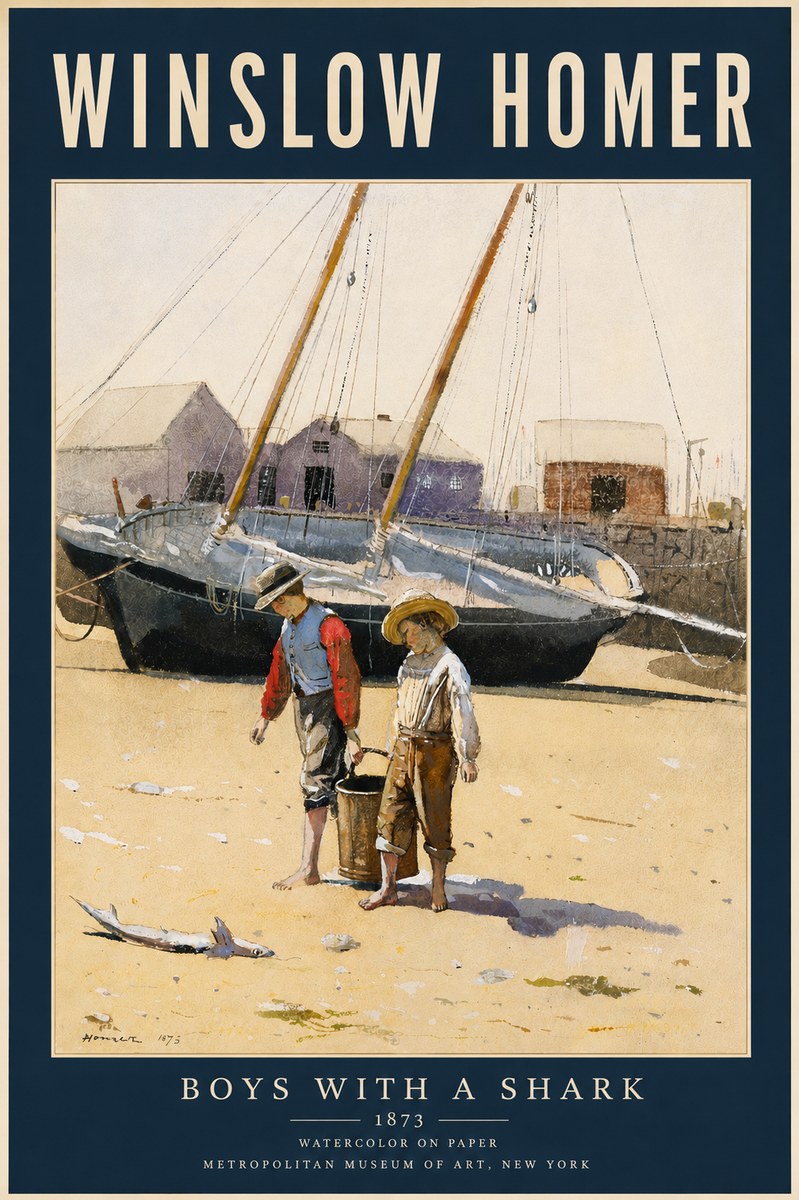 Winslow Homer Boys with a Shark No5 - Plakát