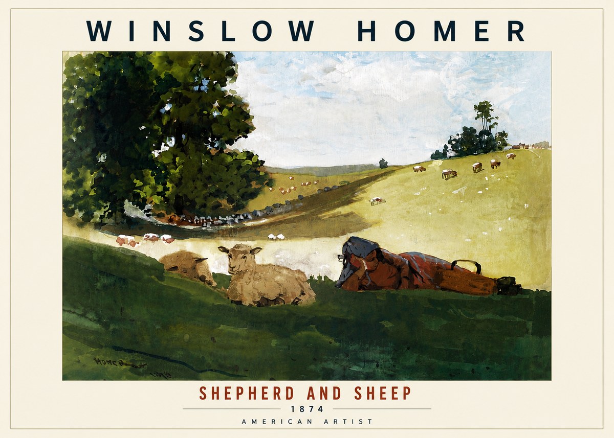 Winslow Homer Shepherd and Sheep No6 - Plakát