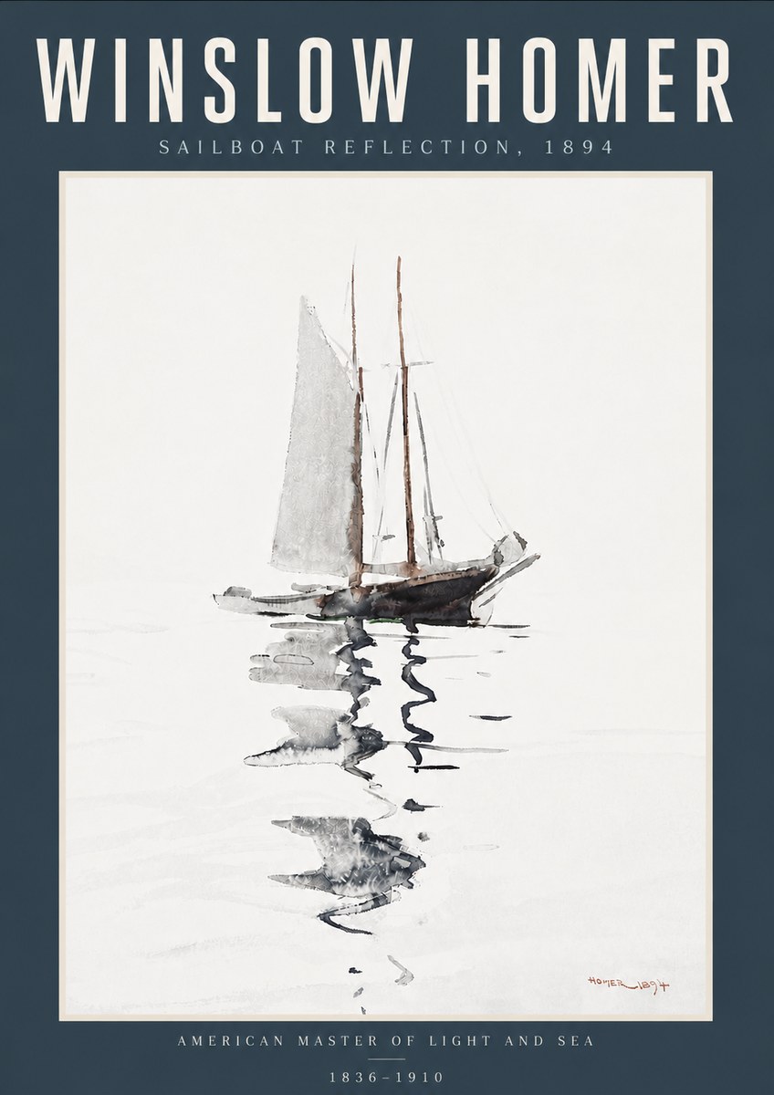 Winslow Homer Sailboat Reflection, 1894 No6 - Plakát