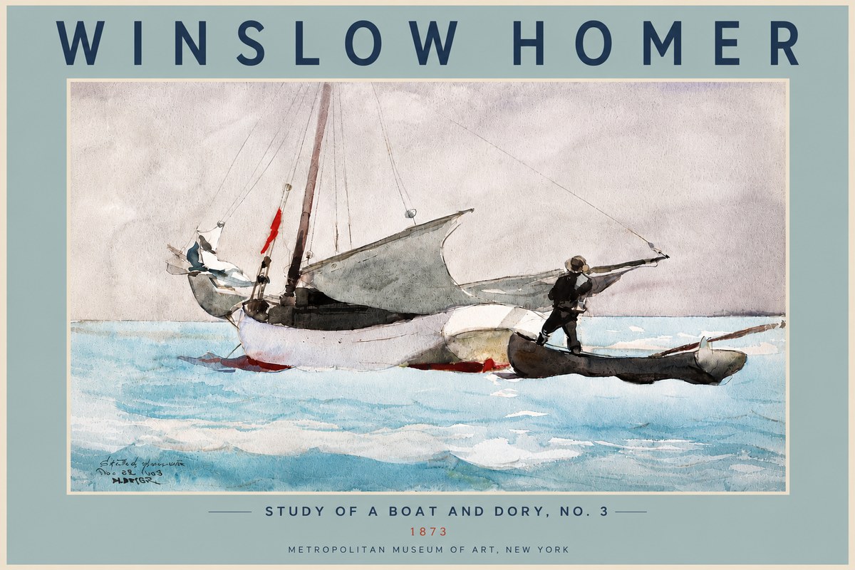 Winslow Homer Study of a Boat and Dory Watercolor, No. 3 No5 - Plakát